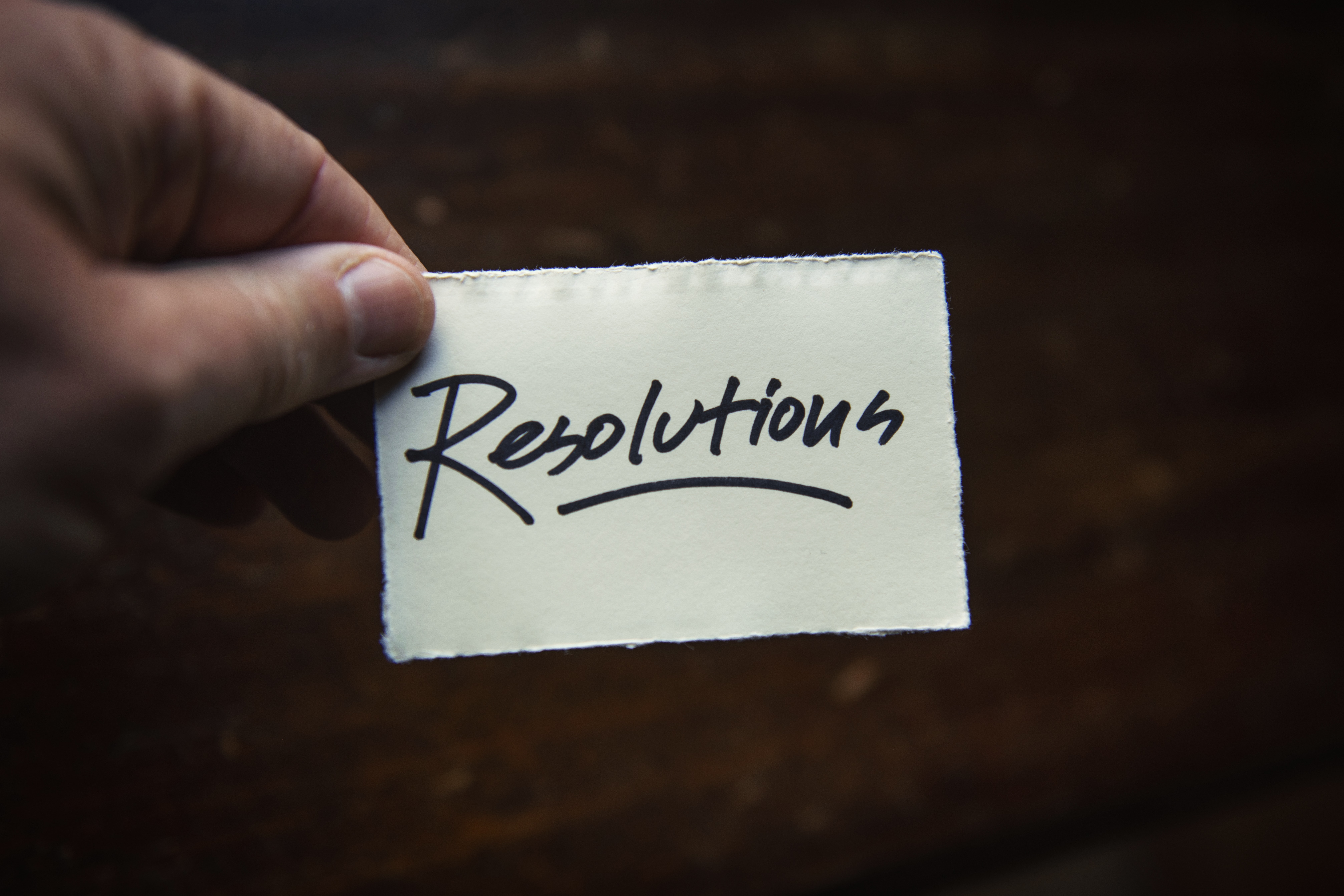 Hand holding piece of paper saying Resolutions