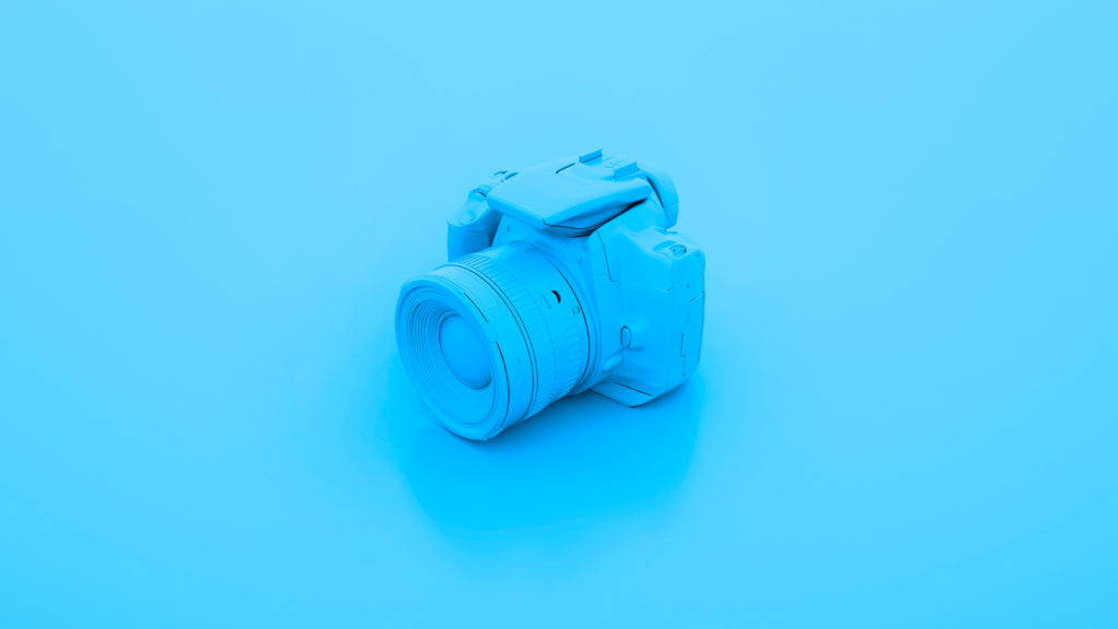 Blue DSLR Camera. 3D illustration.