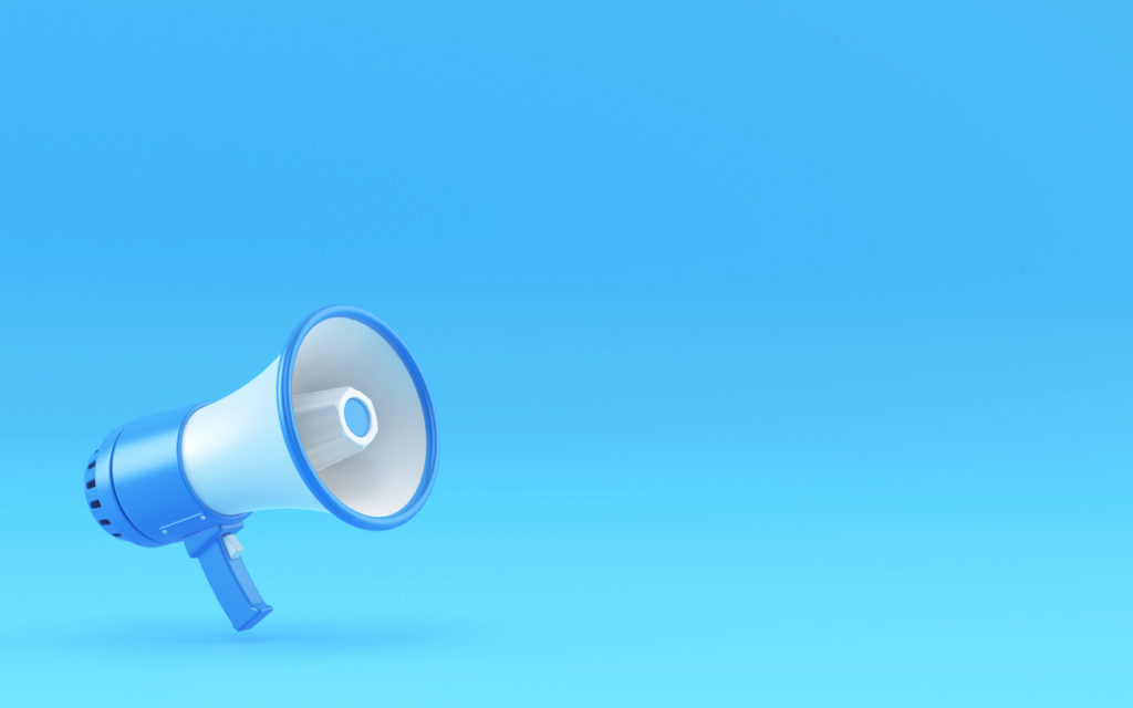 3d Render Blue Megaphone on Blue Gradient Background Stock Photo